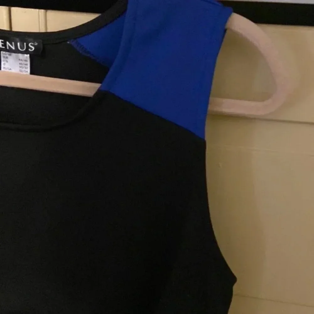 Like New Venus Color Block Bodycon Dress Blue, White & Black Cocktail Sz L - Picture 7 of 8